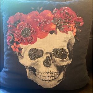 Beautiful Sequin Skull / Flower Throw Pillow